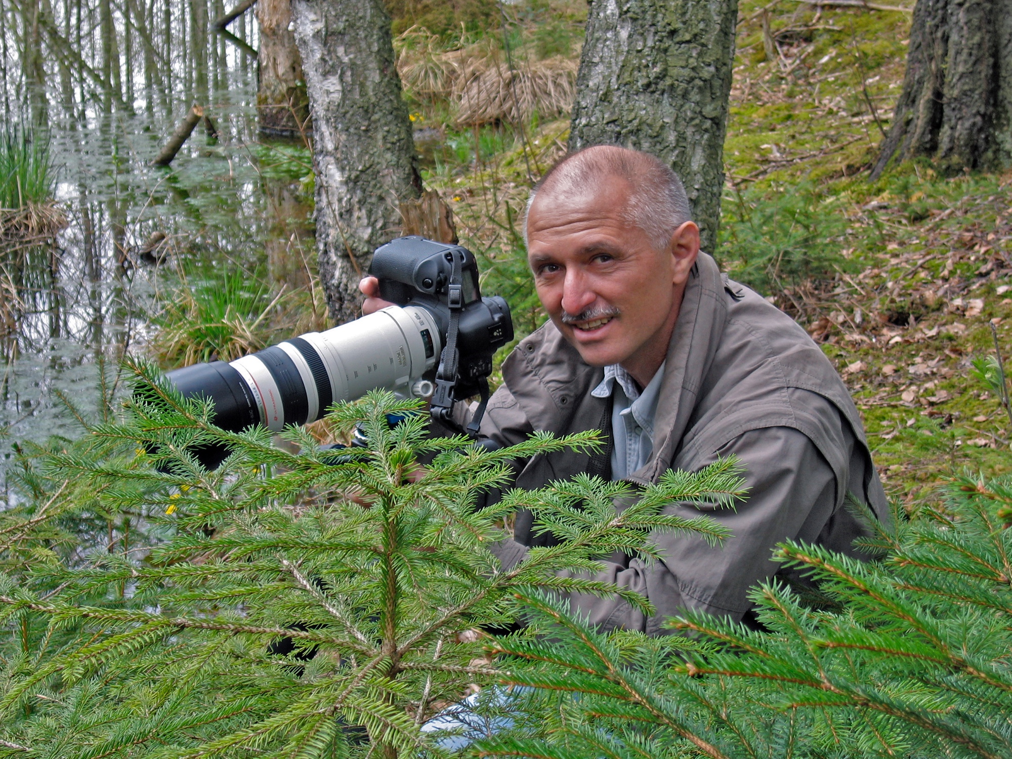 bird hunting by the pond