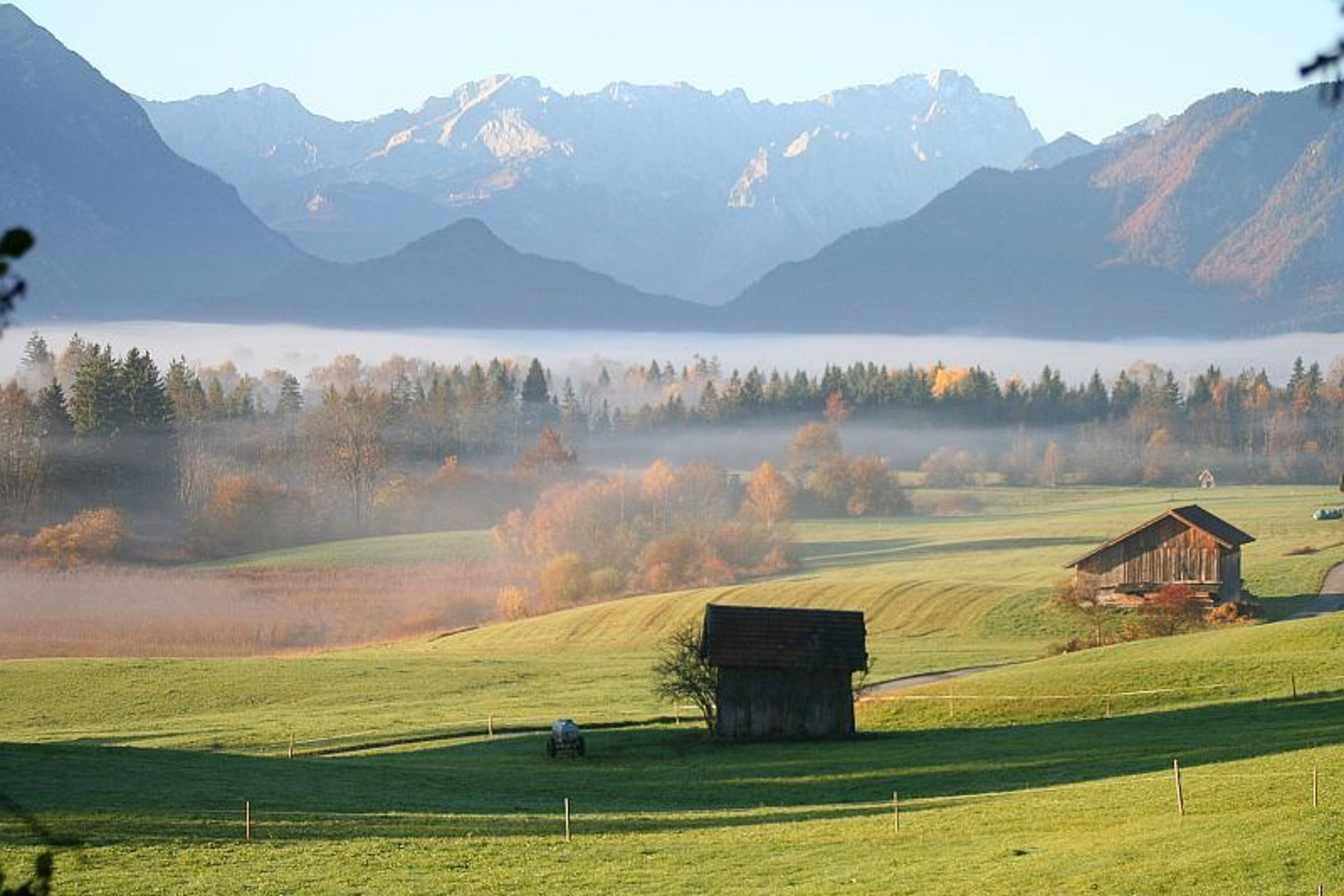autumnal view towards Mount Alpspitze and Mount Zugspitze